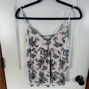 American Eagle White and  floral with Criss Cross Design Tank Top